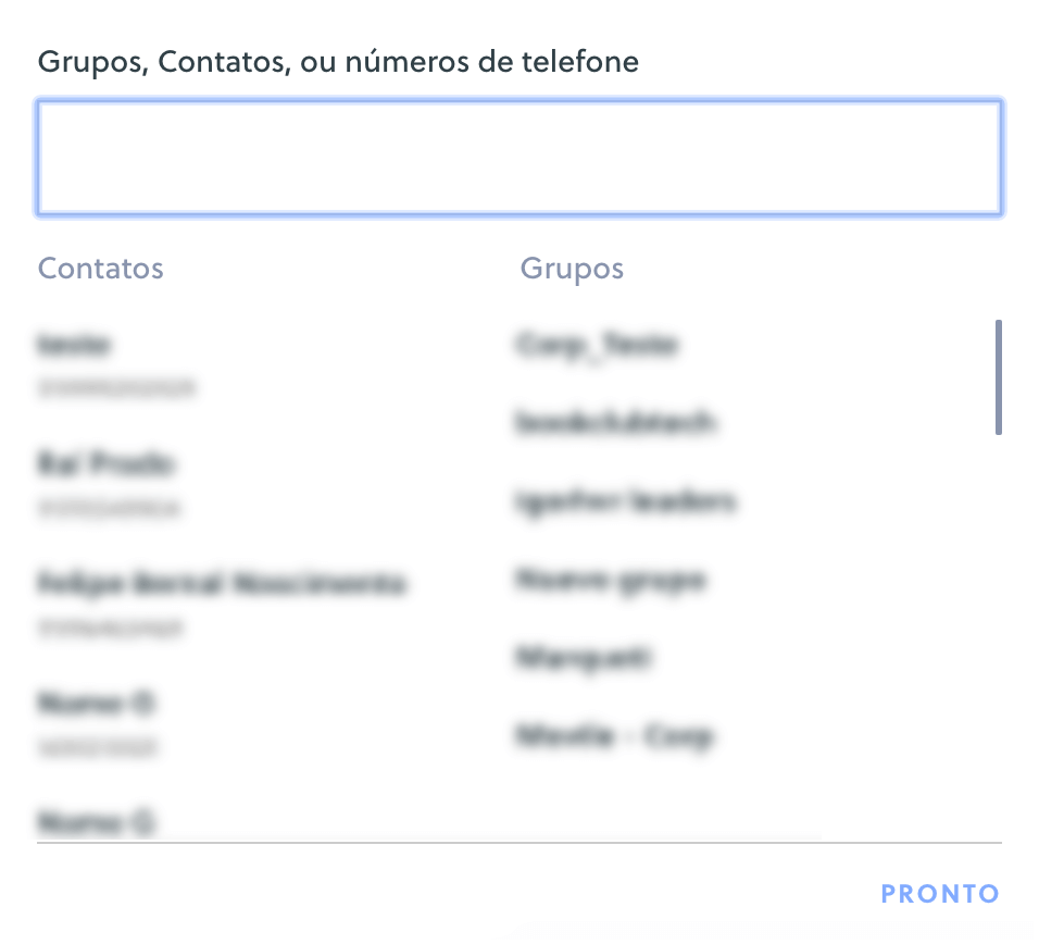 Campo que permite a busca por Grupos, contatos, ou números de telefone